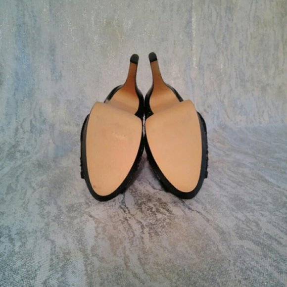 PAPER FOX 6.5 BLACK SHEER LACE & SOLID ANKLE BOOTIE PLATFORM HEELS holiday party - Picture 12 of 13